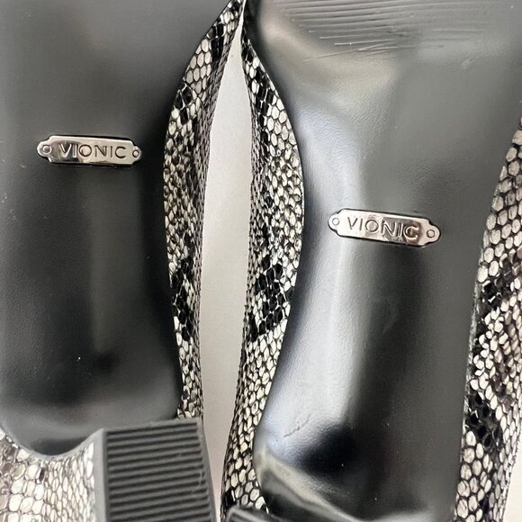 Vionic Leather Pointed Toe Pumps Mia Snake Size 6 M Black White - Picture 3 of 12